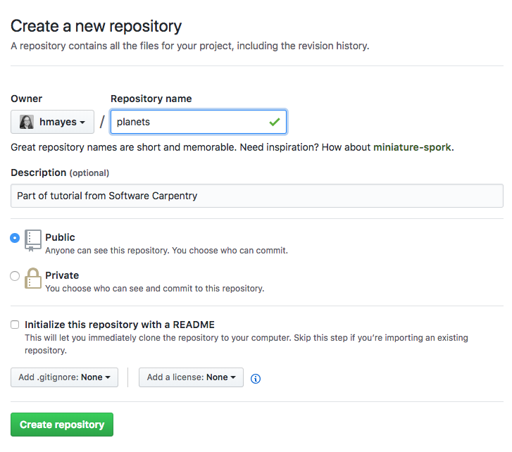 Creating a Repository on GitHub (Step 2)